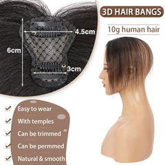 10" Clip-In Human Hair Bangs - Lightweight 3D Air Fringe with 1.6x2.4" Base