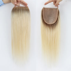 VenusEnt 5x5" Silk Skin Base Hair Topper - Virgin Remy Human Hair with Ombre Blonde Highlights