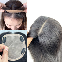 VenusEnt Silk Base Hair Topper - 10A Virgin Malaysian Human Hair with 4 Clips