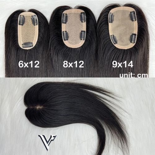 6–12 CM · Silk Base · European Remy Human Hair Topper · Natural Black / Dark Brown / Medium Brown · for Women · Clip-In
