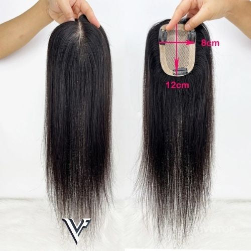6–12 CM · Silk Base · European Remy Human Hair Topper · Natural Black / Dark Brown / Medium Brown · for Women · Clip-In