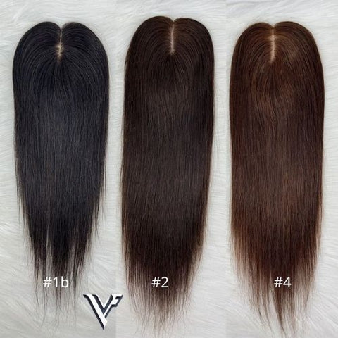 6–12 CM · Silk Base · European Remy Human Hair Topper · Natural Black / Dark Brown / Medium Brown · for Women · Clip-In