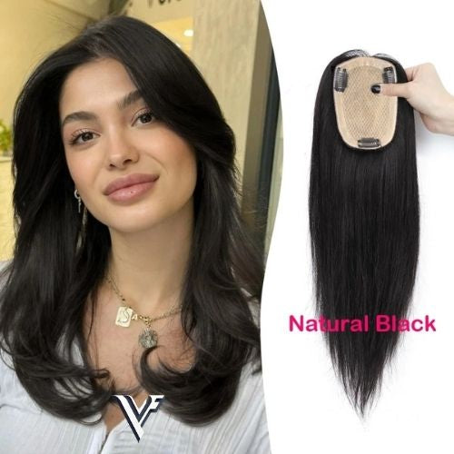 6–12 CM · Silk Base · European Remy Human Hair Topper · Natural Black / Dark Brown / Medium Brown · for Women · Clip-In