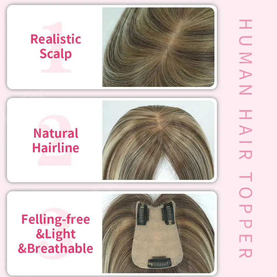 7x11 CM · Silk Base · Remy Human Hair Topper · 9 Colors · 10–12 Inches · Silky Straight · for Women · Clip-In