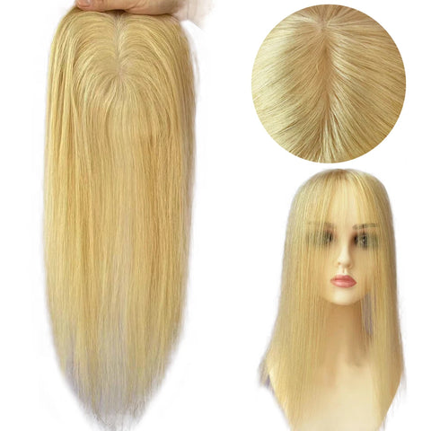 5x5 & 5x7" · Silk Top & PU Base · European Virgin Remy Human Hair Topper · #613 Blonde · 120% Density · for Women · Clip-In