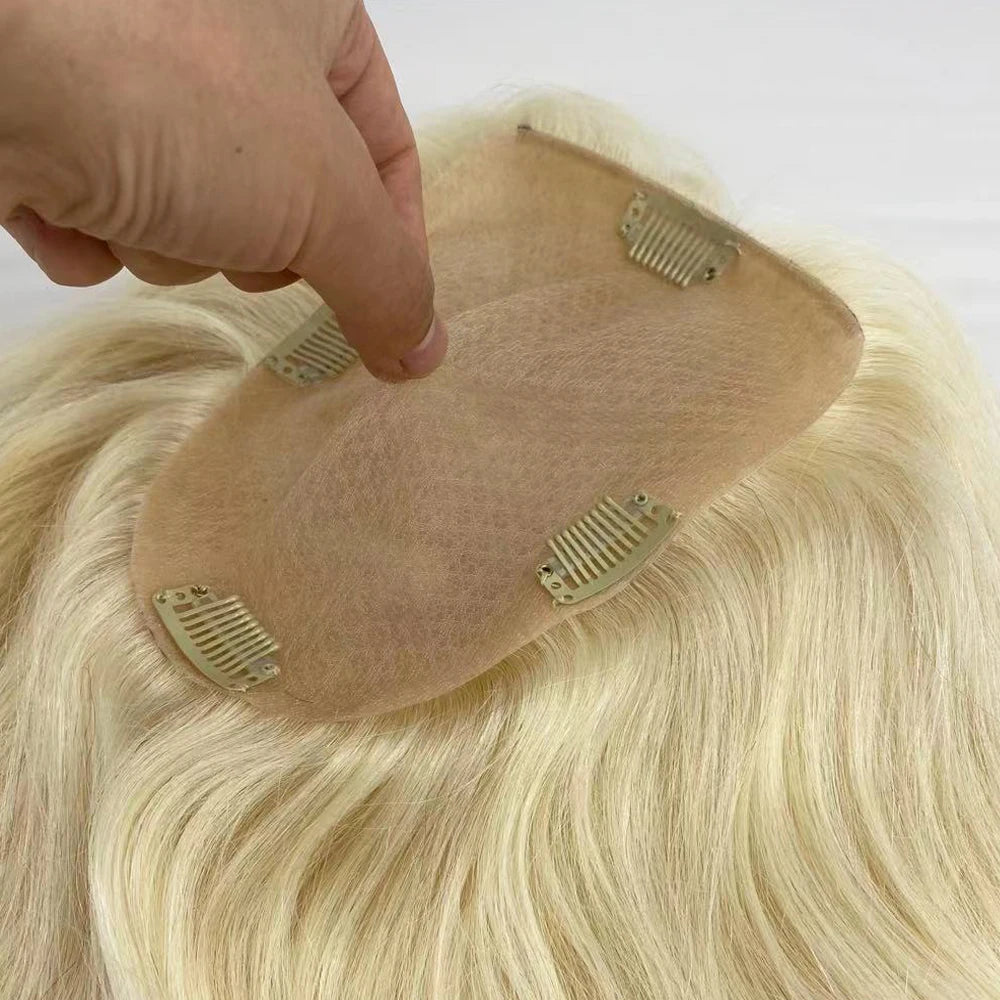 5x5 & 5x7" · Silk Top & PU Base · European Virgin Remy Human Hair Topper · #613 Blonde · 120% Density · for Women · Clip-In
