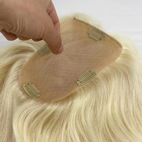 5x5 & 5x7" · Silk Top & PU Base · European Virgin Remy Human Hair Topper · #613 Blonde · 120% Density · for Women · Clip-In