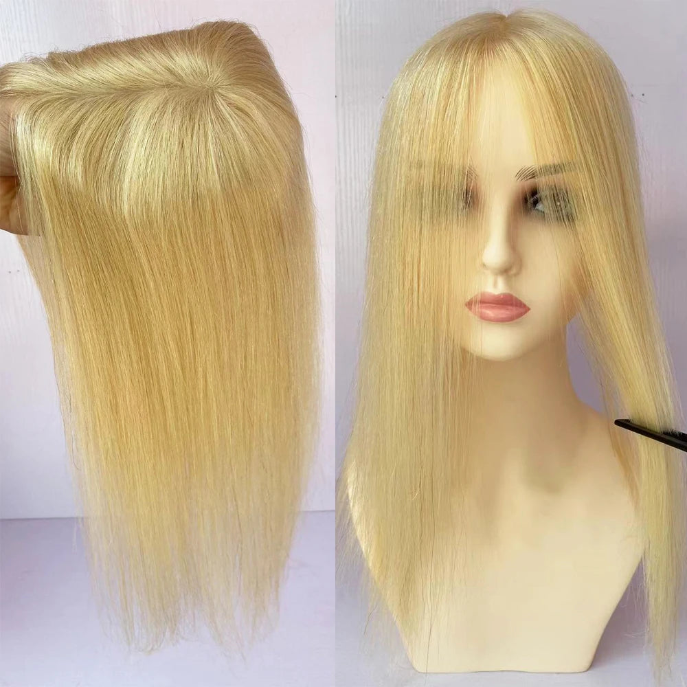 5x5 & 5x7" · Silk Top & PU Base · European Virgin Remy Human Hair Topper · #613 Blonde · 120% Density · for Women · Clip-In