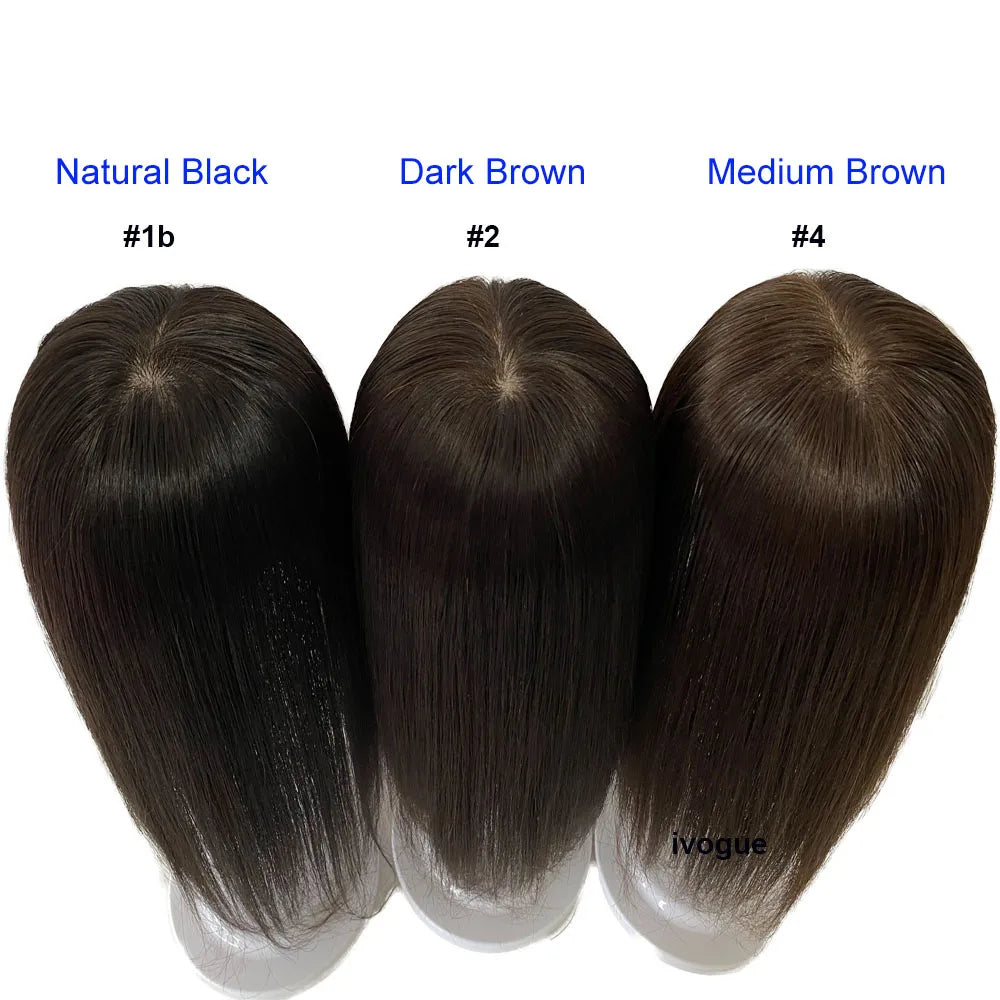 12–15 CM · Silk Base · Center Part · 10A European Virgin Human Hair · Hair Topper · Natural Black | Brown · for Women Clip-In