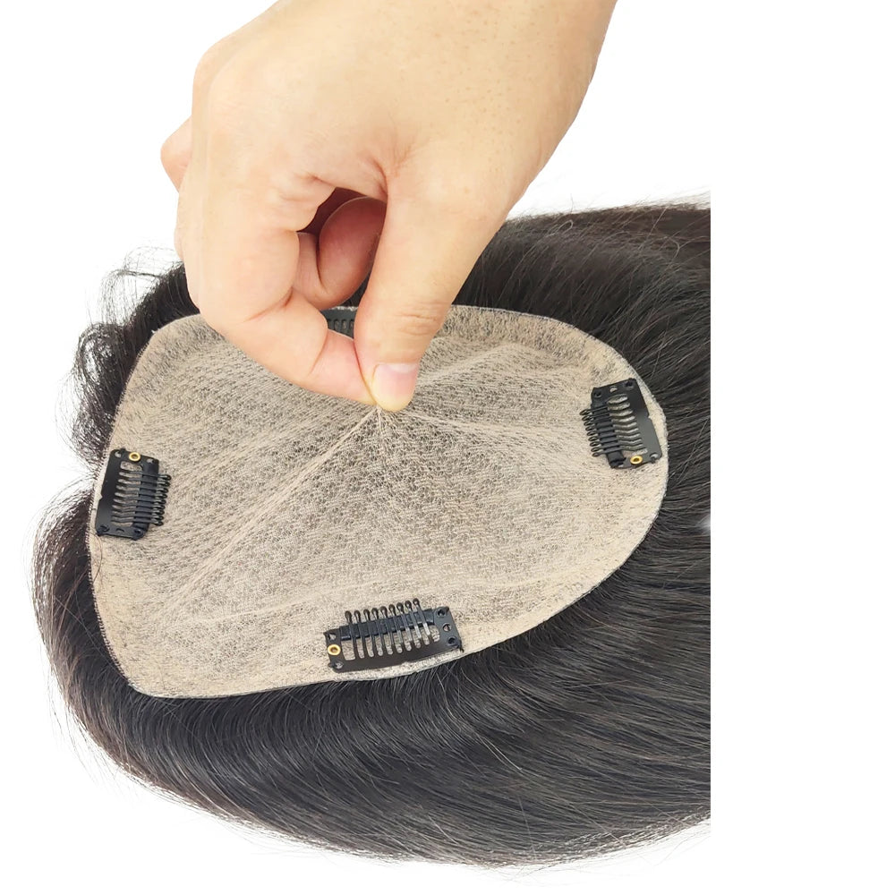 12–15 CM · Silk Base · Center Part · 10A European Virgin Human Hair · Hair Topper · Natural Black | Brown · for Women Clip-In