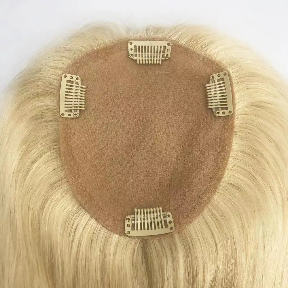 5x5 & 5x7" · Silk Top & PU Base · European Virgin Remy Human Hair Topper · #613 Blonde · 120% Density · for Women · Clip-In