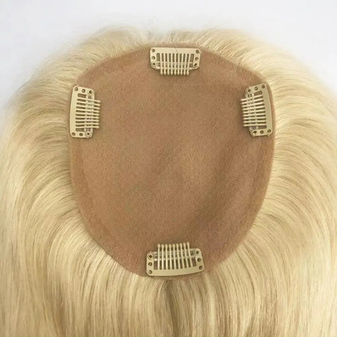 5x5 & 5x7" · Silk Top & PU Base · European Virgin Remy Human Hair Topper · #613 Blonde · 120% Density · for Women · Clip-In
