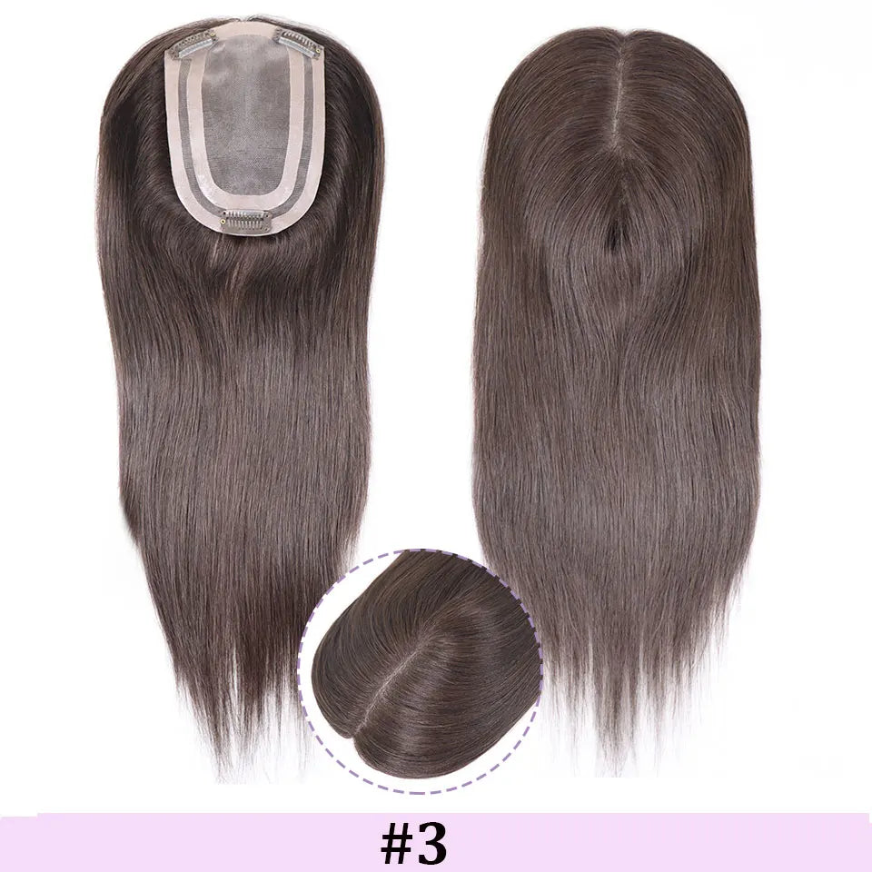 4x6" · Mono & PU Base · Brazilian Remy Human Hair Topper · Multi-Color · 14 Inches · for Women · Clip-In