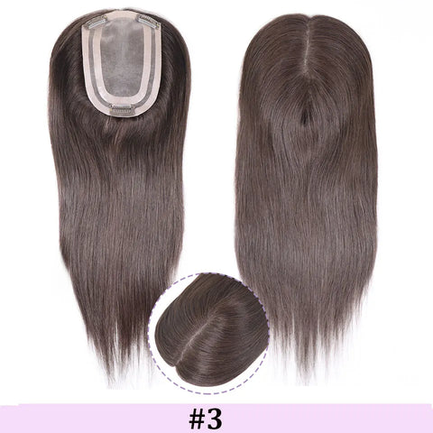 4x6" · Mono & PU Base · Brazilian Remy Human Hair Topper · Multi-Color · 14 Inches · for Women · Clip-In