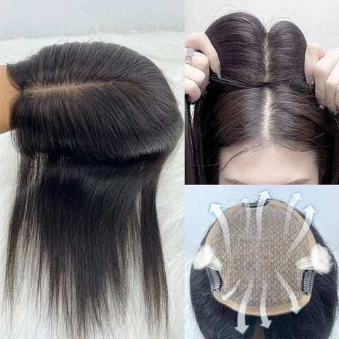 11–16 CM · Silk Base · European Remy Human Hair · Hair Topper · Straight · for Women · Clip-In