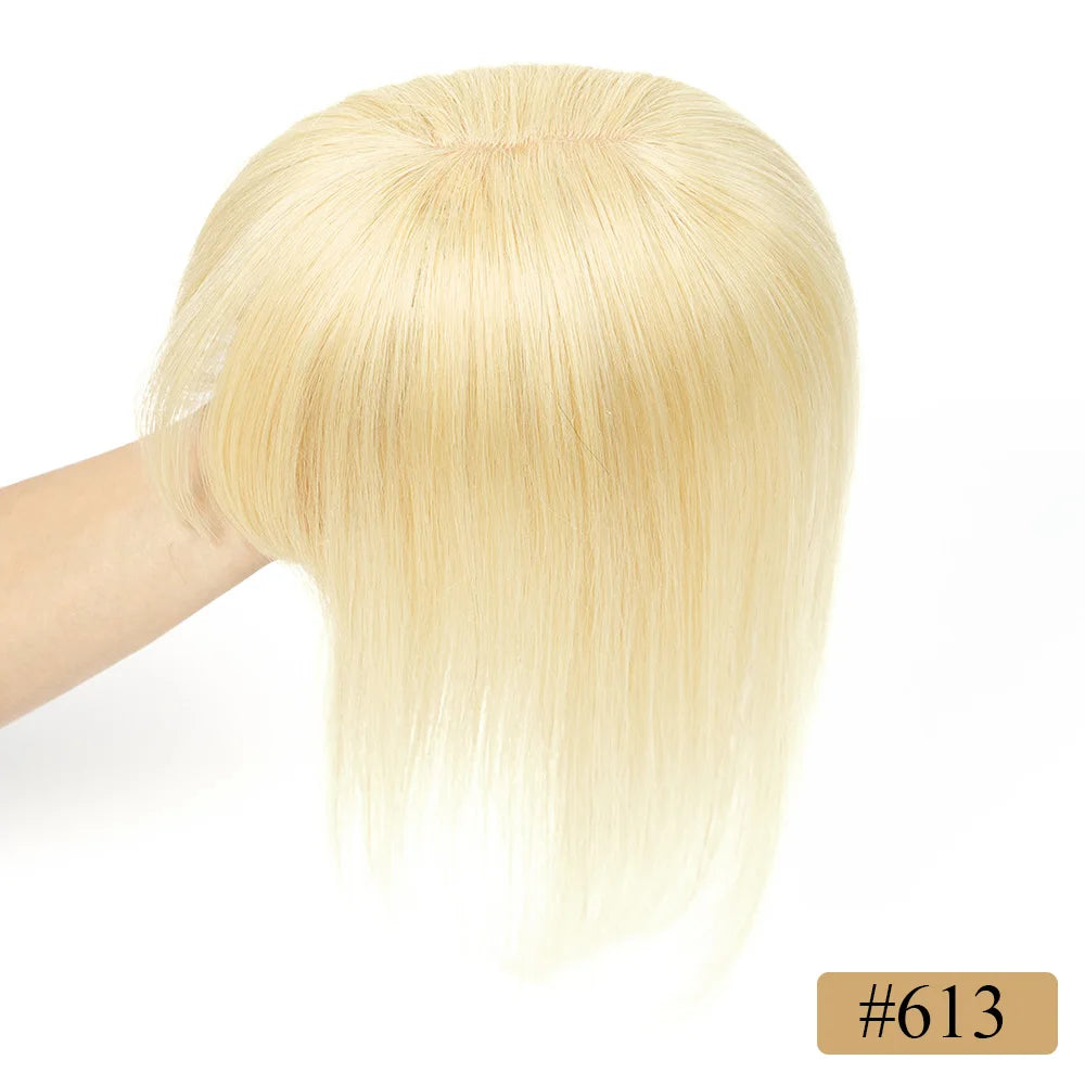 Human Hair Topper with Bangs - 3.1x4.7 inch Clip-In Hair Piece