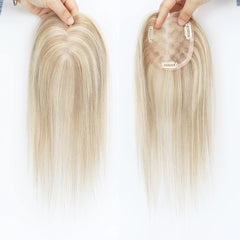 VenusEnt 3.7x3.7" Mono Base Hair Topper - Remy Human Hair Clip-In Hairpiece with Ombre Highlights