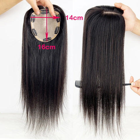 12x14cm–15x17cm · Silk Base · European Remy Human Hair · Hair Topper · Dark Brown / Natural Black / Medium Brown · for Women Clip-In