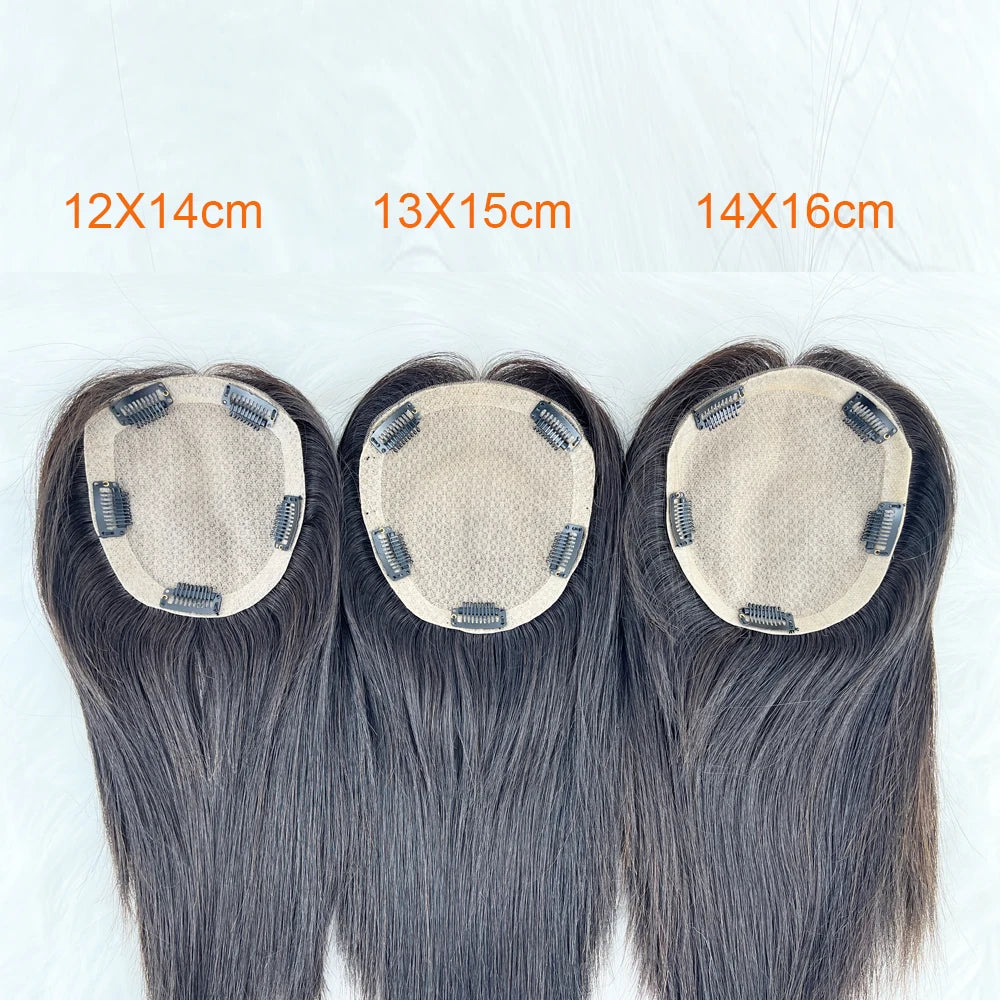 12–16 Inch · Silk Base · Chinese Virgin Human Hair Topper · Curly & Straight · Natural Black · for Women · Clip-In