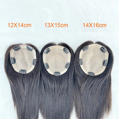12–16 Inch · Silk Base · Chinese Virgin Human Hair Topper · Curly & Straight · Natural Black · for Women · Clip-In