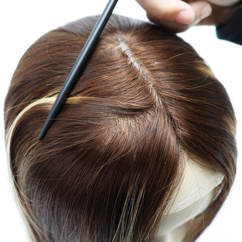 6–8" Base · Silk Base & Lace Front · Free Part · European Remy Human Hair Topper · Brown Blonde Highlight · Straight · for Women · Clip-In