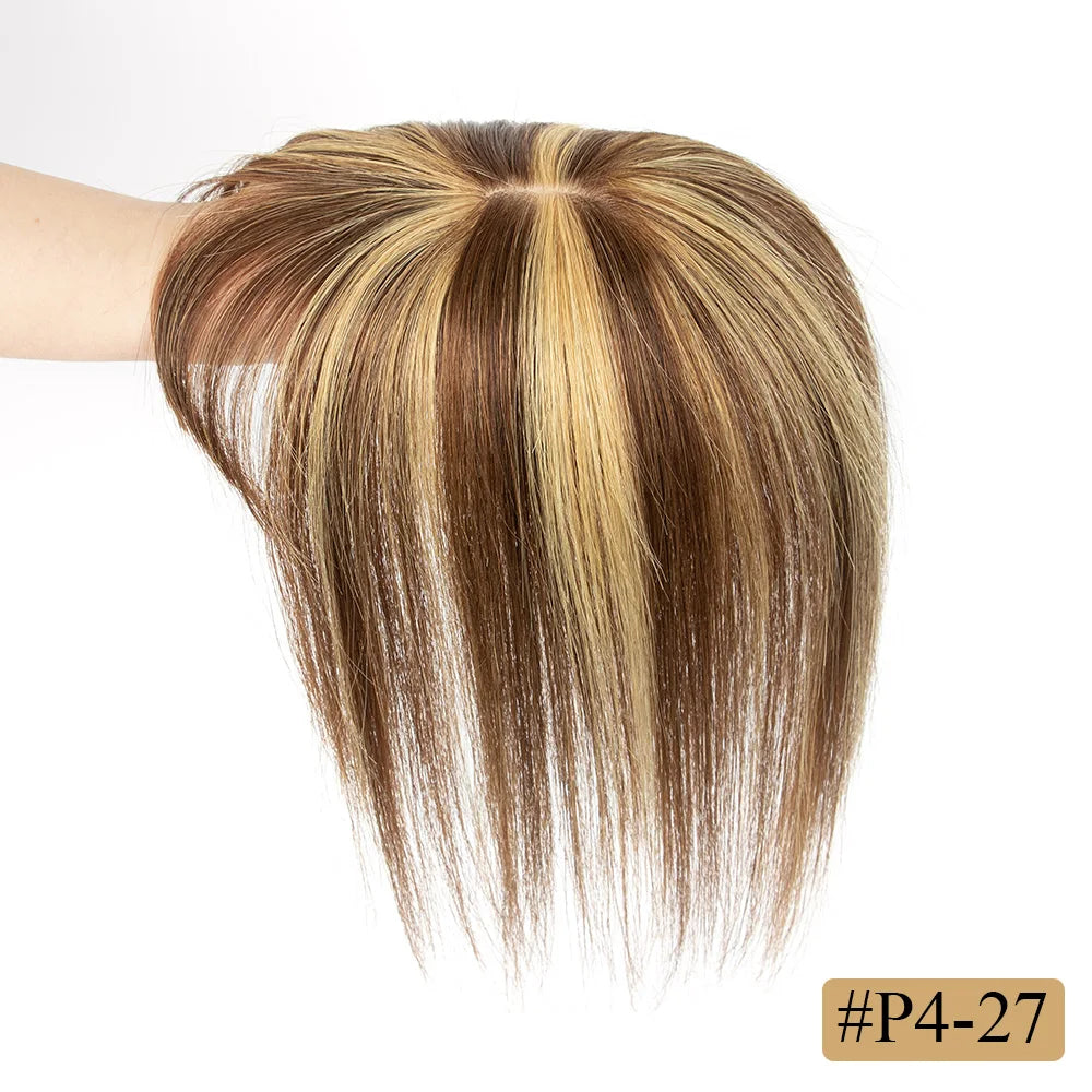 Human Hair Topper with Bangs - 3.1x4.7 inch Clip-In Hair Piece