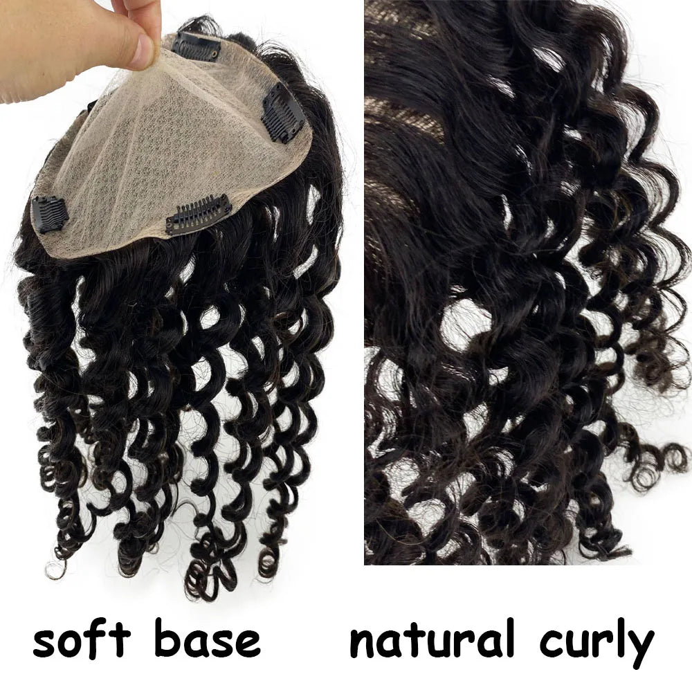 5x5 & 6x6" · Silk Base · Indian Virgin Human Hair Topper with Bangs · Curly & Straight · 150% Density · for Women · Clip-In