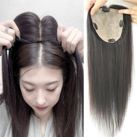 12–15 CM · Silk Base · Center Part · 10A European Virgin Human Hair · Hair Topper · Natural Black | Brown · for Women Clip-In