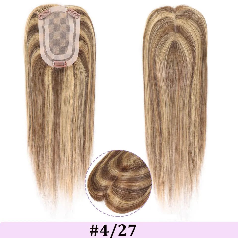 4x6" · Mono & PU Base · Brazilian Remy Human Hair Topper · Multi-Color · 14 Inches · for Women · Clip-In