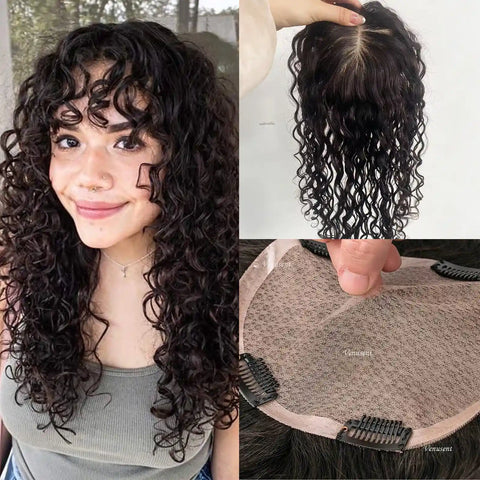 10–18 CM · Silk Base · Remy Human Hair Topper · Curly Wave · for Women Clip-In
