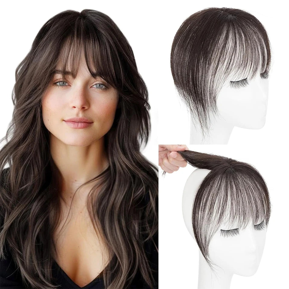 VenusEnt Clip-In Human Hair Bangs - 3D Air Fringe for Instant Volume & Style
