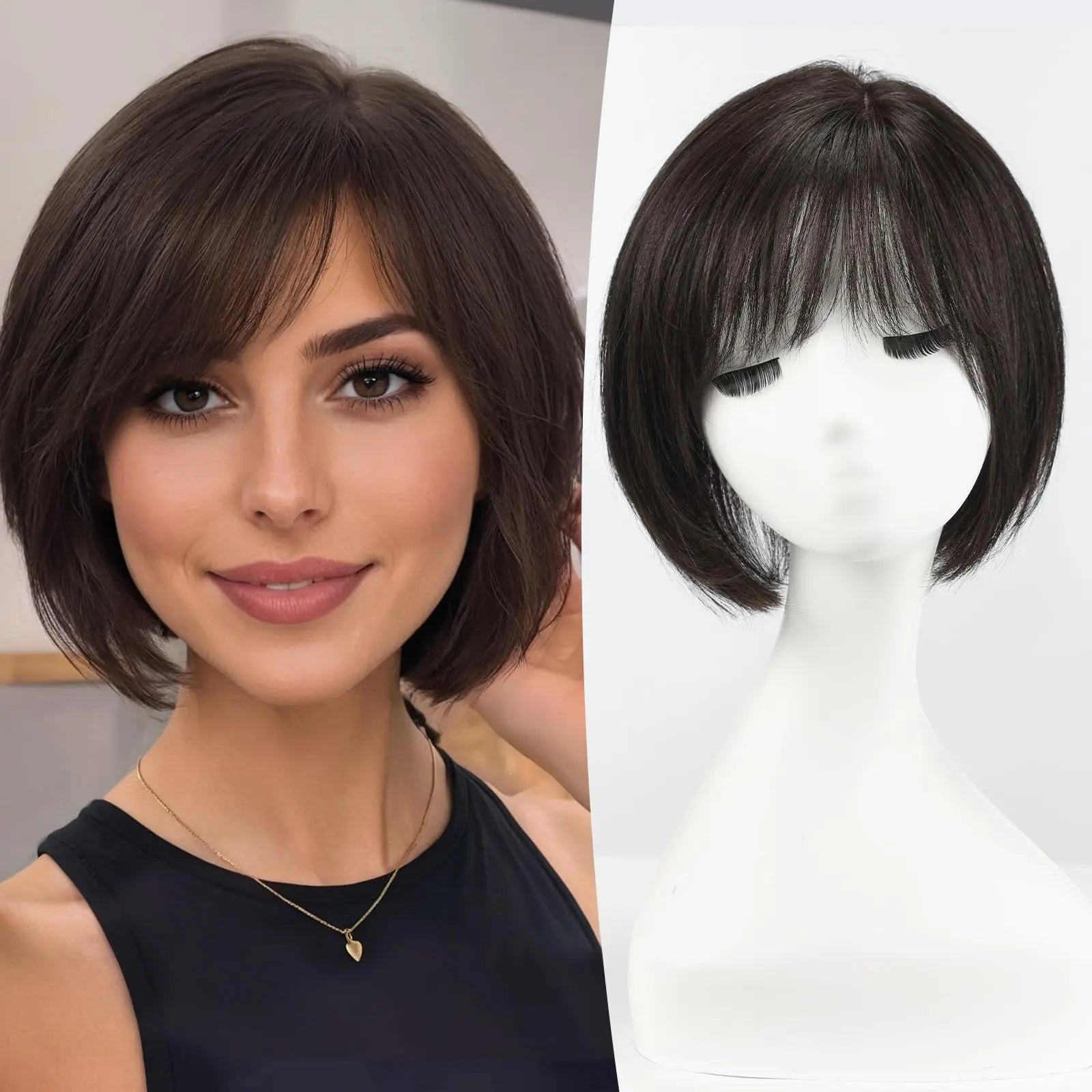 6.5x6.5" · Silk Base · Remy Human Hair Topper · with Bangs & Side Part · 7 Colors · 10 Inches · for Women · 4 Clips