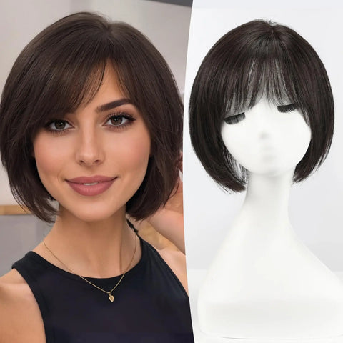 6.5x6.5" · Silk Base · Remy Human Hair Topper · with Bangs & Side Part · 7 Colors · 10 Inches · for Women · 4 Clips