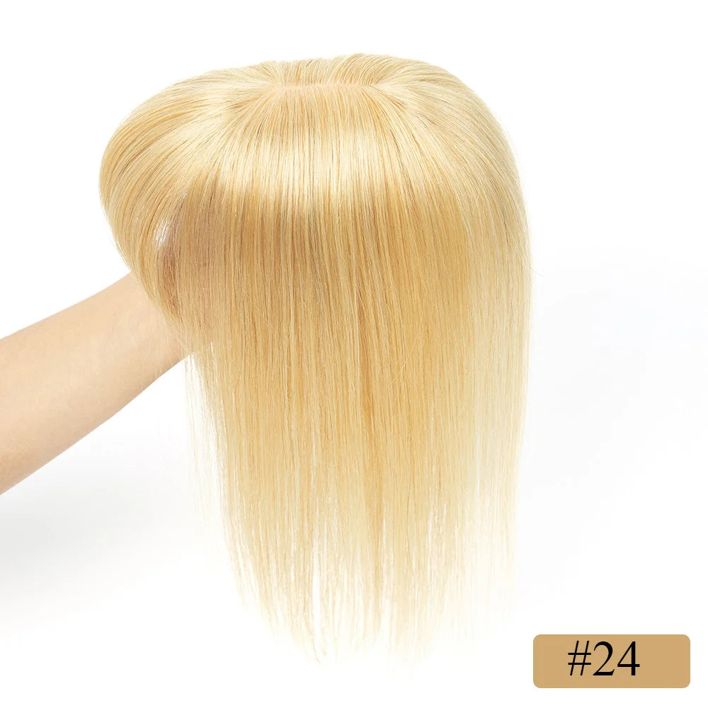 Human Hair Topper with Bangs - 3.1x4.7 inch Clip-In Hair Piece