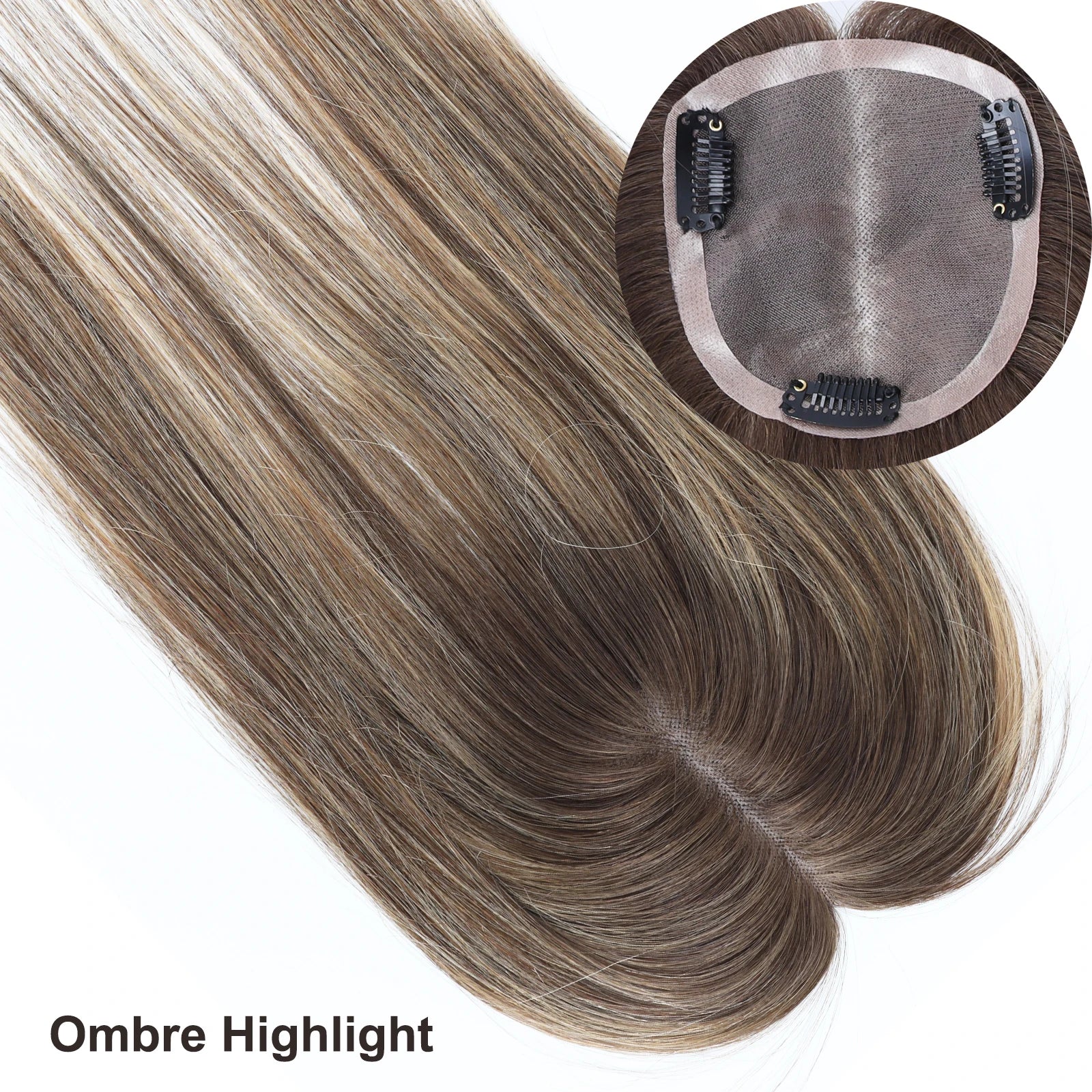 VenusEnt 3.7x3.7" Mono Base Hair Topper - Remy Human Hair Clip-In Hairpiece with Ombre Highlights
