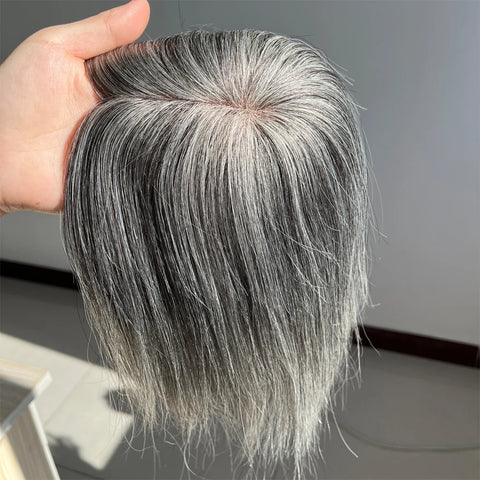 5x3" · Mono & PU Base · Brazilian Remy Human Hair · Hair Topper · Grey White Blend · for Women Clip-In
