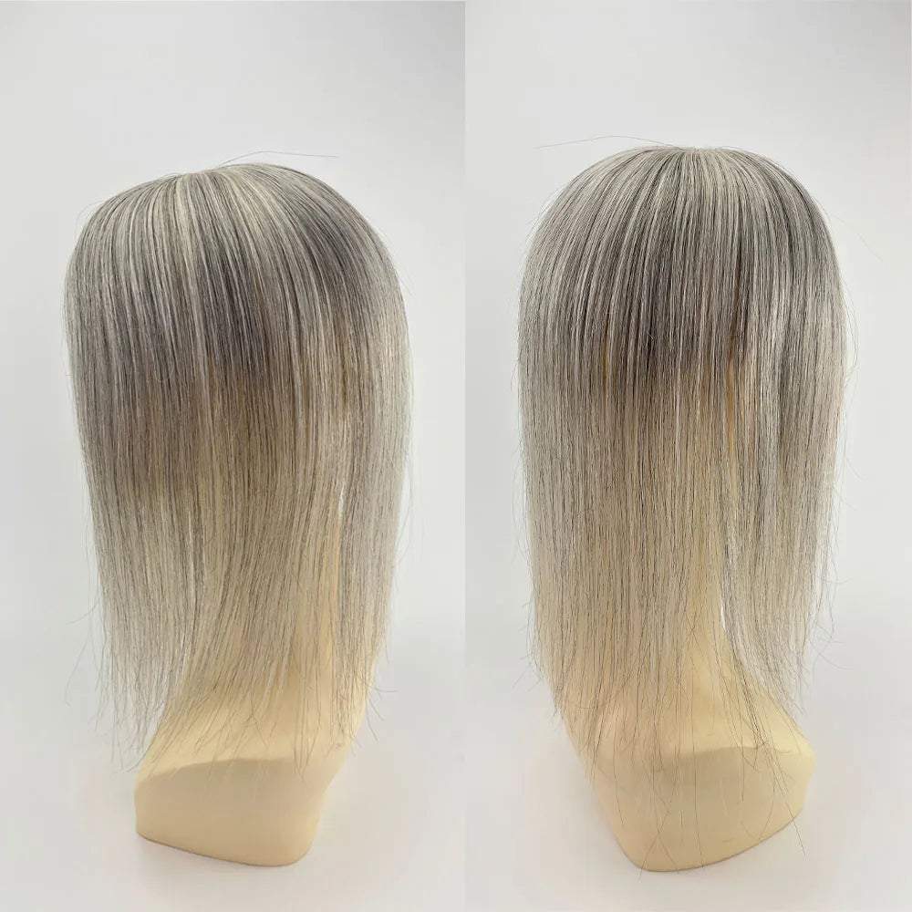 VenusEnt 5x3" Mono Base Hair Topper - Virgin European Gray Hair with Natural Black Highlights