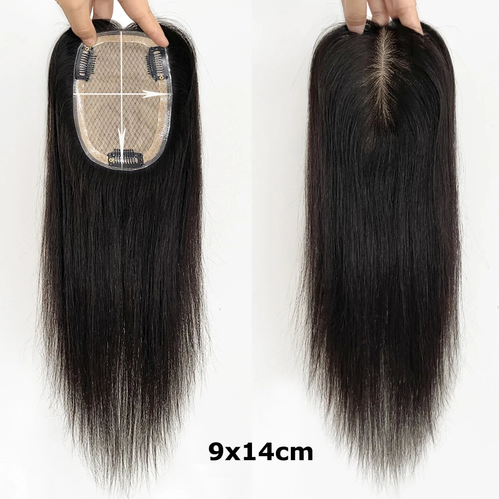 7x11–10x12 CM · Silk Base · European Virgin Human Hair Topper · Straight · for Women Clip-In