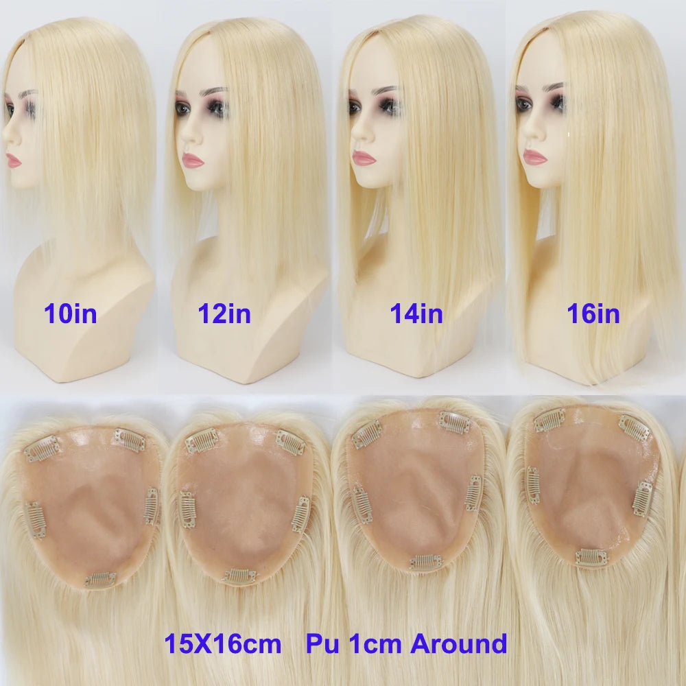 VenusEnt Silicone Skin Base Hair Topper - #613 Blonde Remy European Human Hair 150% Density