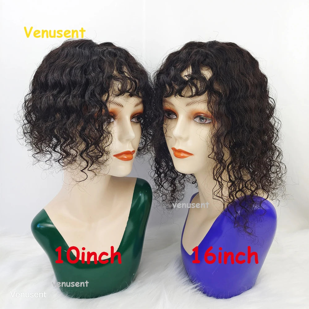 5x5 & 6x6" · Silk Base · Indian Virgin Human Hair Topper with Bangs · Curly & Straight · 150% Density · for Women · Clip-In