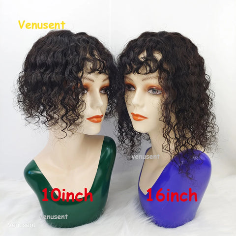 5x5 & 6x6" · Silk Base · Indian Virgin Human Hair Topper with Bangs · Curly & Straight · 150% Density · for Women · Clip-In
