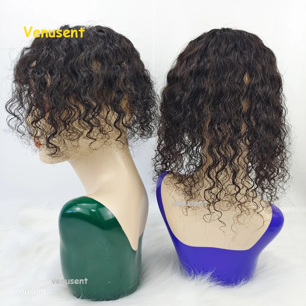 5x5 & 6x6" · Silk Base · Indian Virgin Human Hair Topper with Bangs · Curly & Straight · 150% Density · for Women · Clip-In