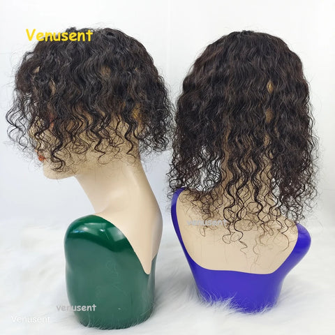 5x5 & 6x6" · Silk Base · Indian Virgin Human Hair Topper with Bangs · Curly & Straight · 150% Density · for Women · Clip-In