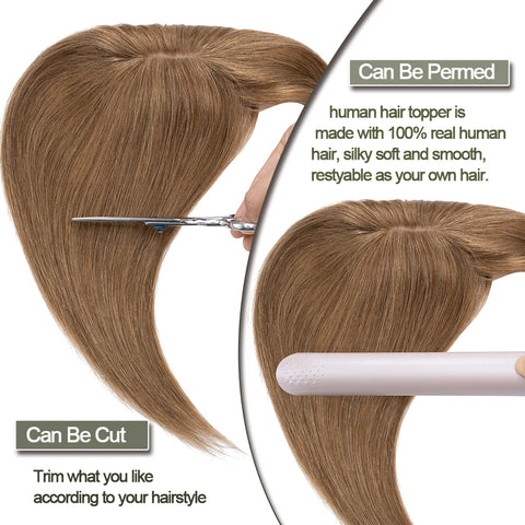 7x13 CM · Silk Base · Center Part· 100% Human Hair · Hair Topper · 16 Colors (Black | Brown | Blonde | Grey) · for Women Clip-In