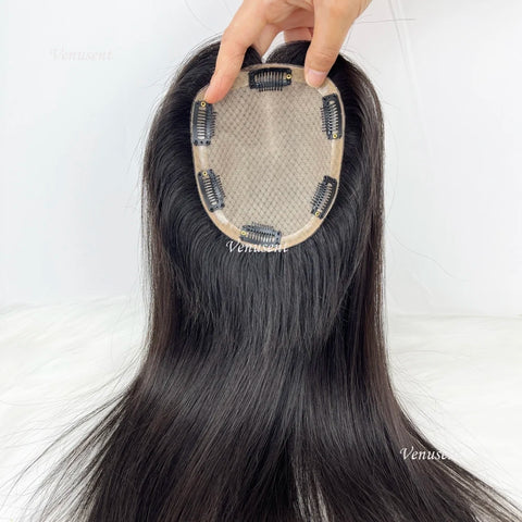 12x14cm–15x17cm · Silk Base · European Remy Human Hair · Hair Topper · Dark Brown / Natural Black / Medium Brown · for Women Clip-In