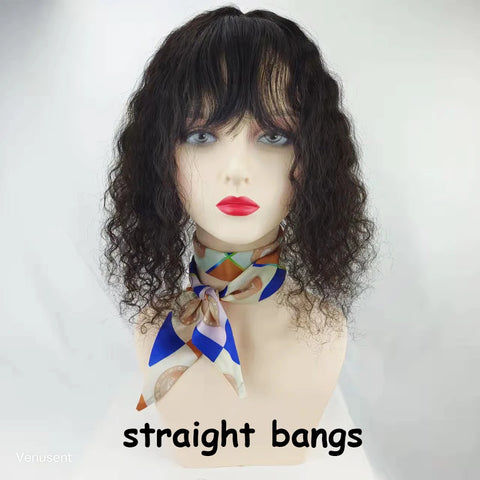 5x5 & 6x6" · Silk Base · Indian Virgin Human Hair Topper with Bangs · Curly & Straight · 150% Density · for Women · Clip-In