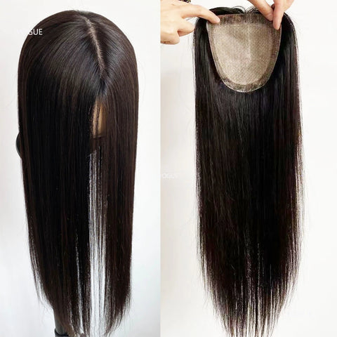 12x13 & 15x16 CM · Silk Base · European Virgin Human Hair Topper · Natural Black, Jet Black, Medium & Dark Brown · for Women · Clip-In or PU
