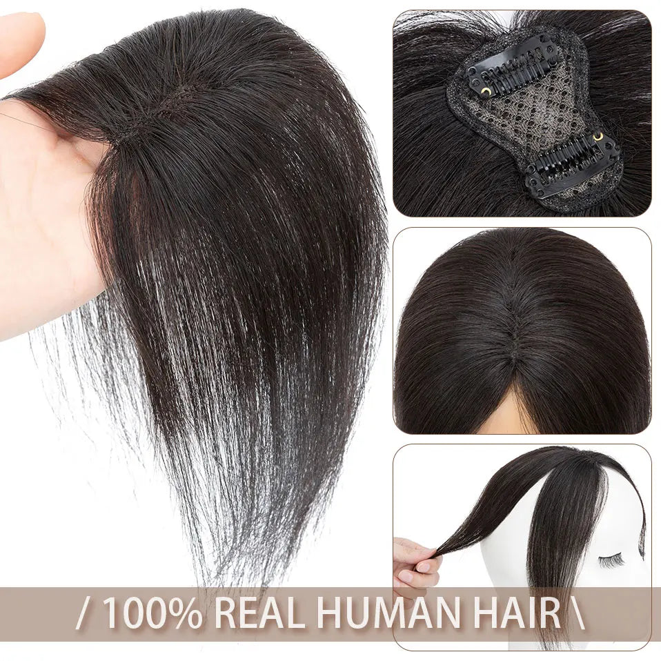 10" Clip-In Human Hair Bangs - Lightweight 3D Air Fringe with 1.6x2.4" Base