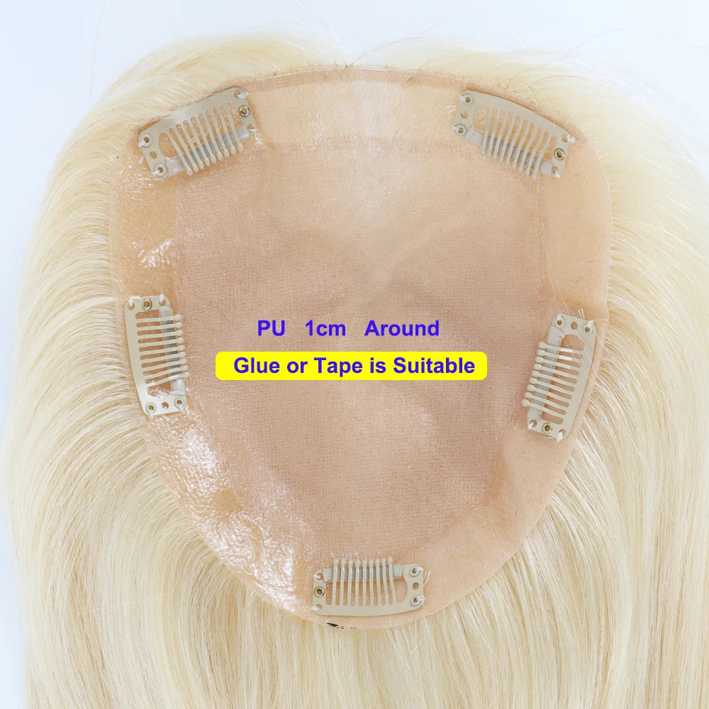 VenusEnt Silicone Skin Base Hair Topper - #613 Blonde Remy European Human Hair 150% Density