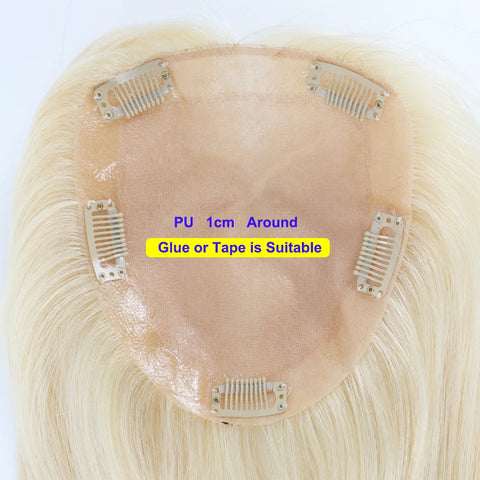 12x13 & 15x16 CM · Silk Skin PU Base · European Remy Human Hair Topper · Straight · #613 Blonde · for Women Clip-In